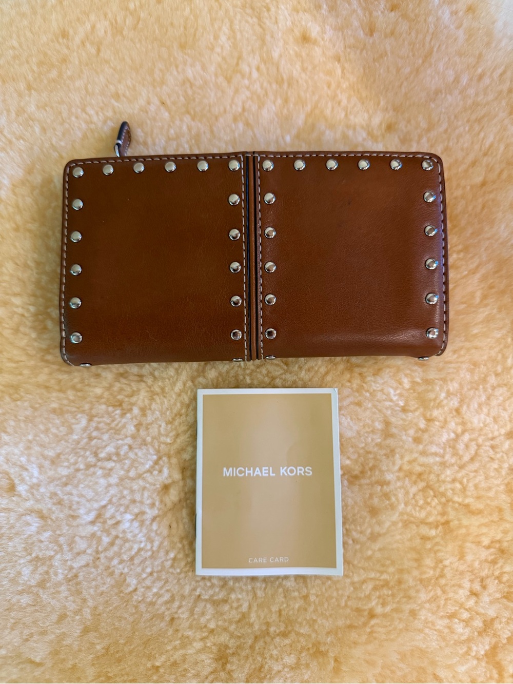 Michael Kors Brown Leather Studded Zip Wallet